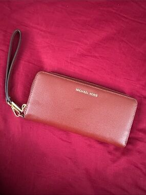 Michael Kors Burgundy Zip-Around Wristlet